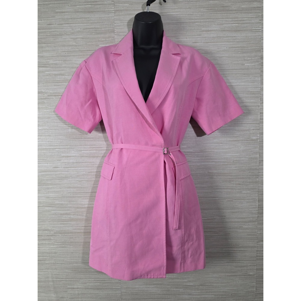 Zara Blazer Dress Womens XS Pink Linen Blend Belted Wrap Mini NWT